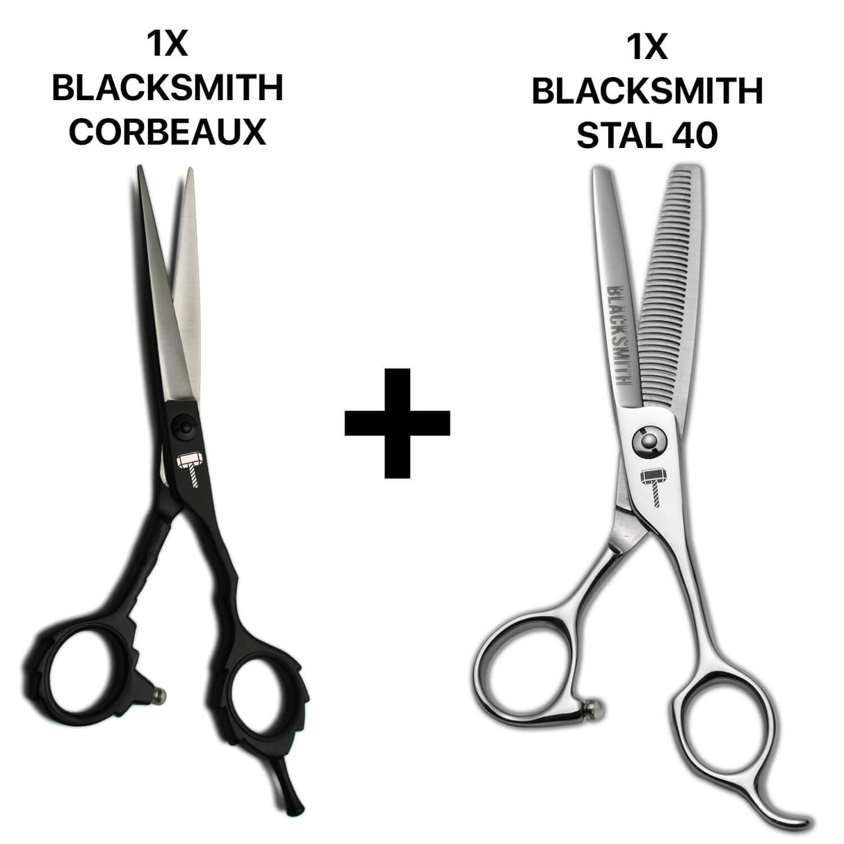 ciseaux de coiffure professionnels blacksmith corbeaux associés avec des ciseaux sculpteurs texturisants blacksmith stal 40 dents