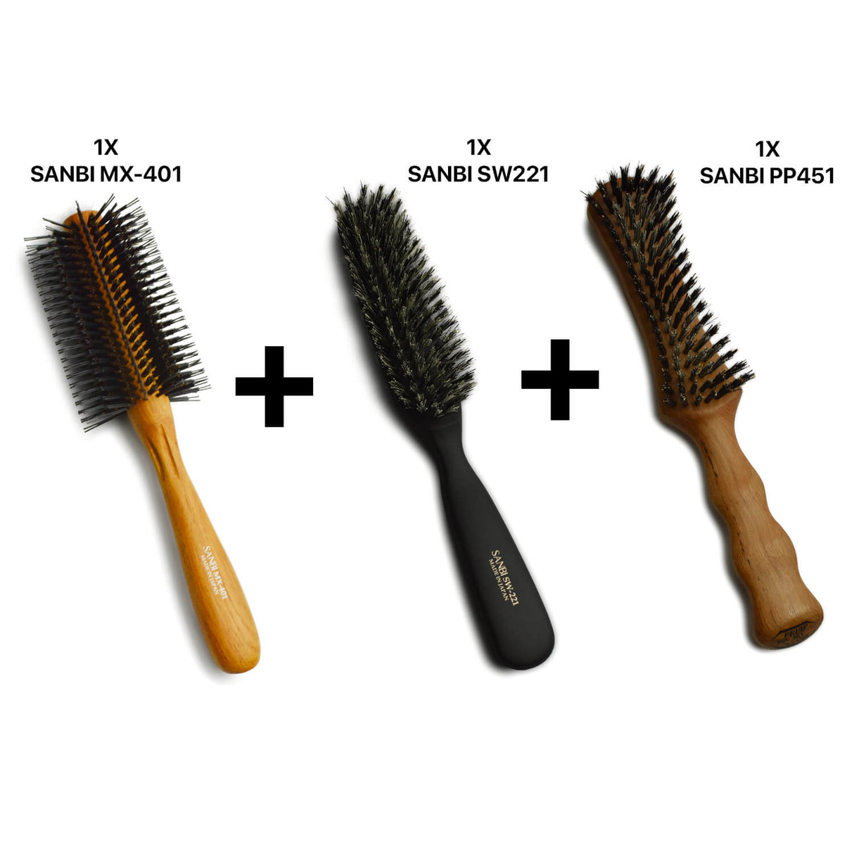 brosse semi ronde sanbi en poils mixte sanglier et nylon avec brosse plate sanbi sw221 associé avec une brosse plate sanbi pp451