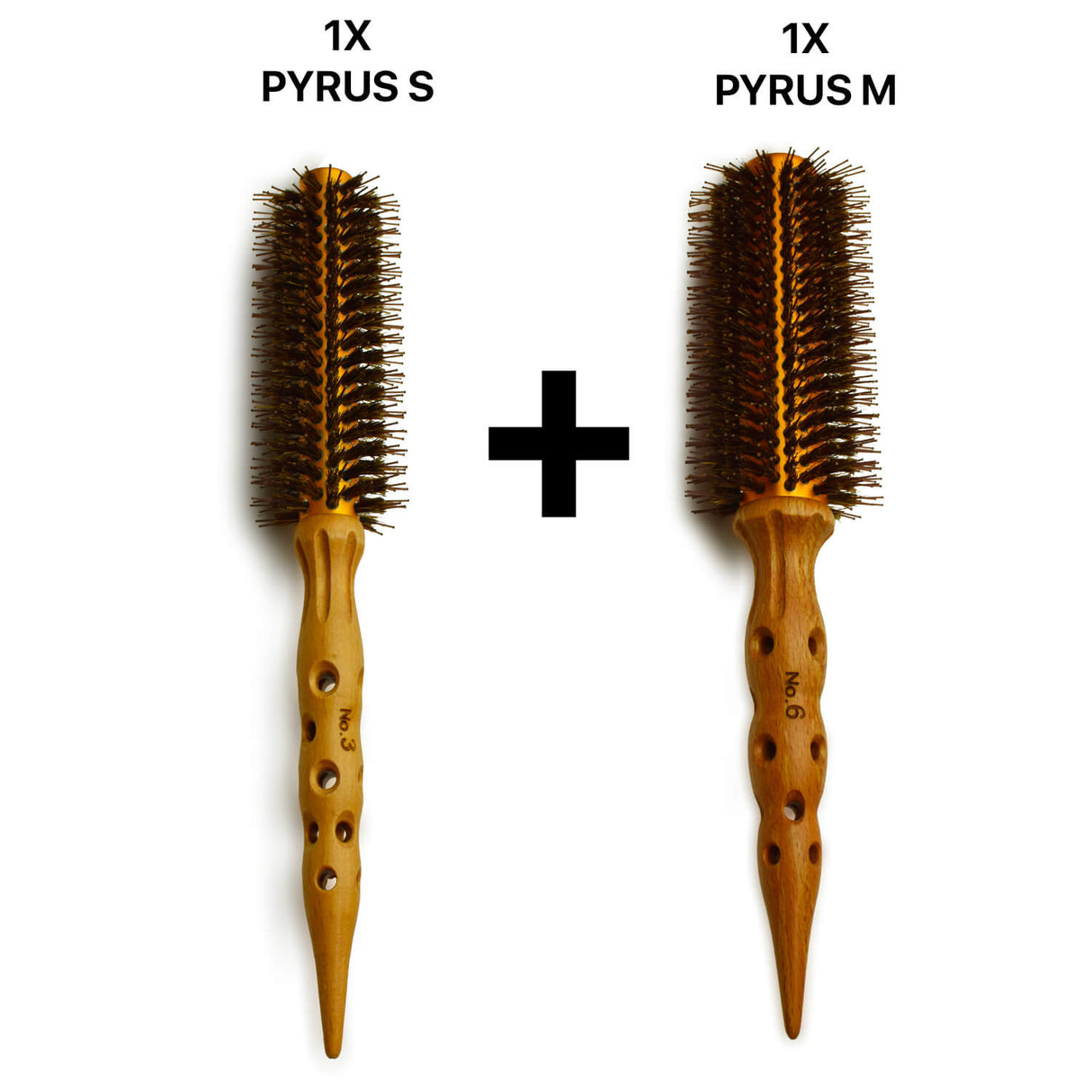 brosse ronde en poil sanglier et nylon pyrus en diamètre petite et moyenne