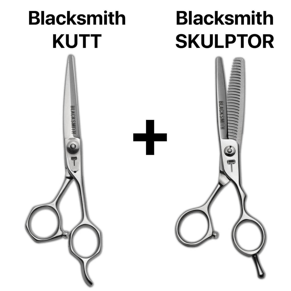 Kit de ciseaux de coiffure ergonomiques japonais : lame droite de coupe Blacksmith KUTT et effileurs sculpteurs Skulptor pour un contrôle parfait.