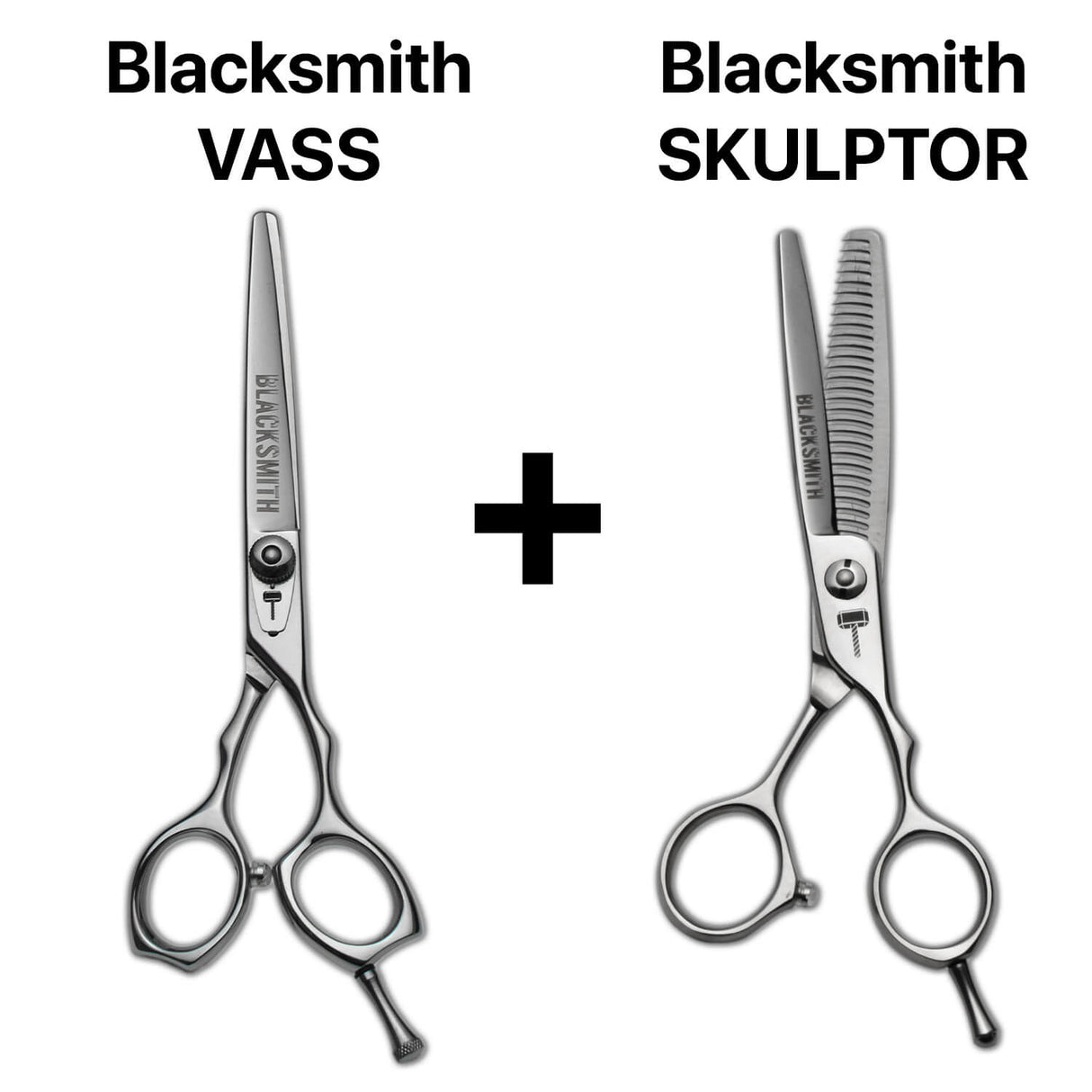 Pack complet de ciseaux de coiffure japonais Blacksmith VASS comprenant coupe droite et sculpteurs texturisants Blacksmith Skulptor, pour une finition douce et fluide.