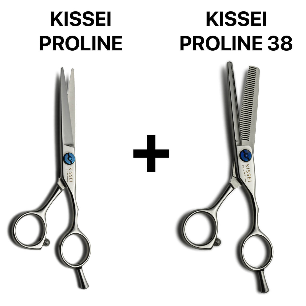 Kit de ciseaux de coiffure ergonomiques japonais : lame droite de coupe KISSEI Proline et effileurs KISSEI Proline 38 sculpteurs pour un contrôle parfait.