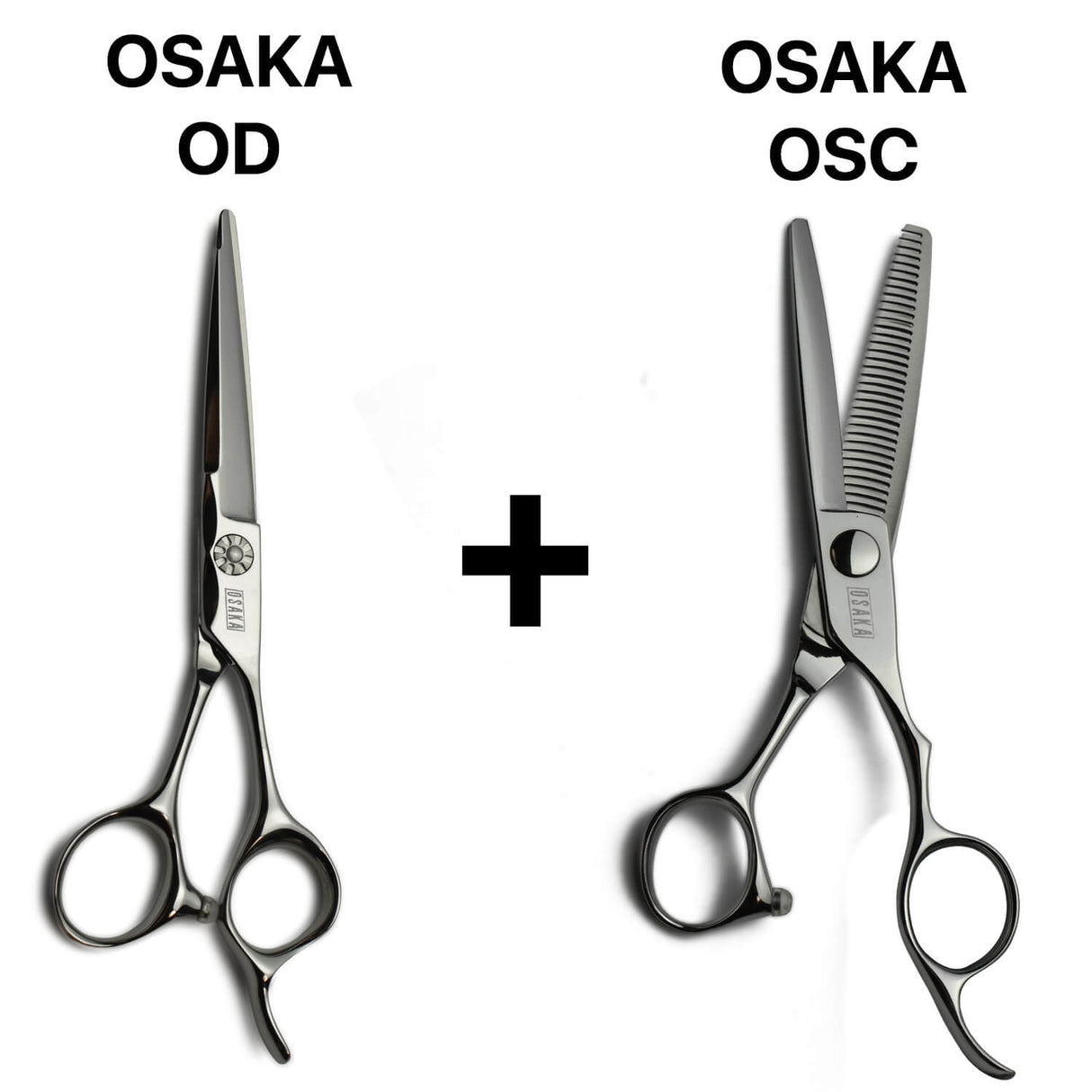 Ensemble professionnel ciseaux OSAKA OD coupe + sculpteurs OSAKA OSC, idéal pour les dégradés et la texturisation naturelle.