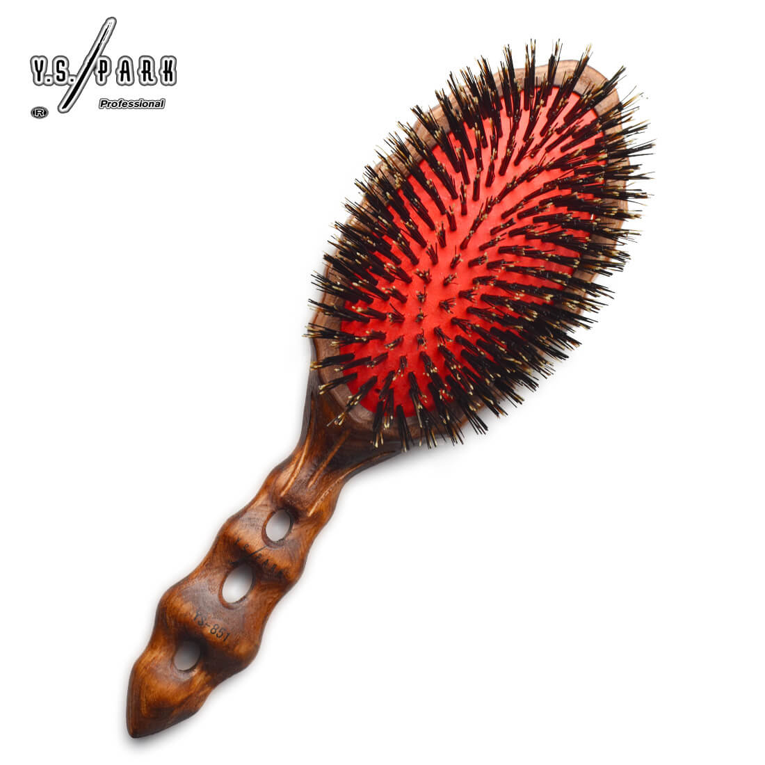 Y.S. Park 851 Luster Styler – brosse paddle bois, poils sanglier, design offset antidérapant