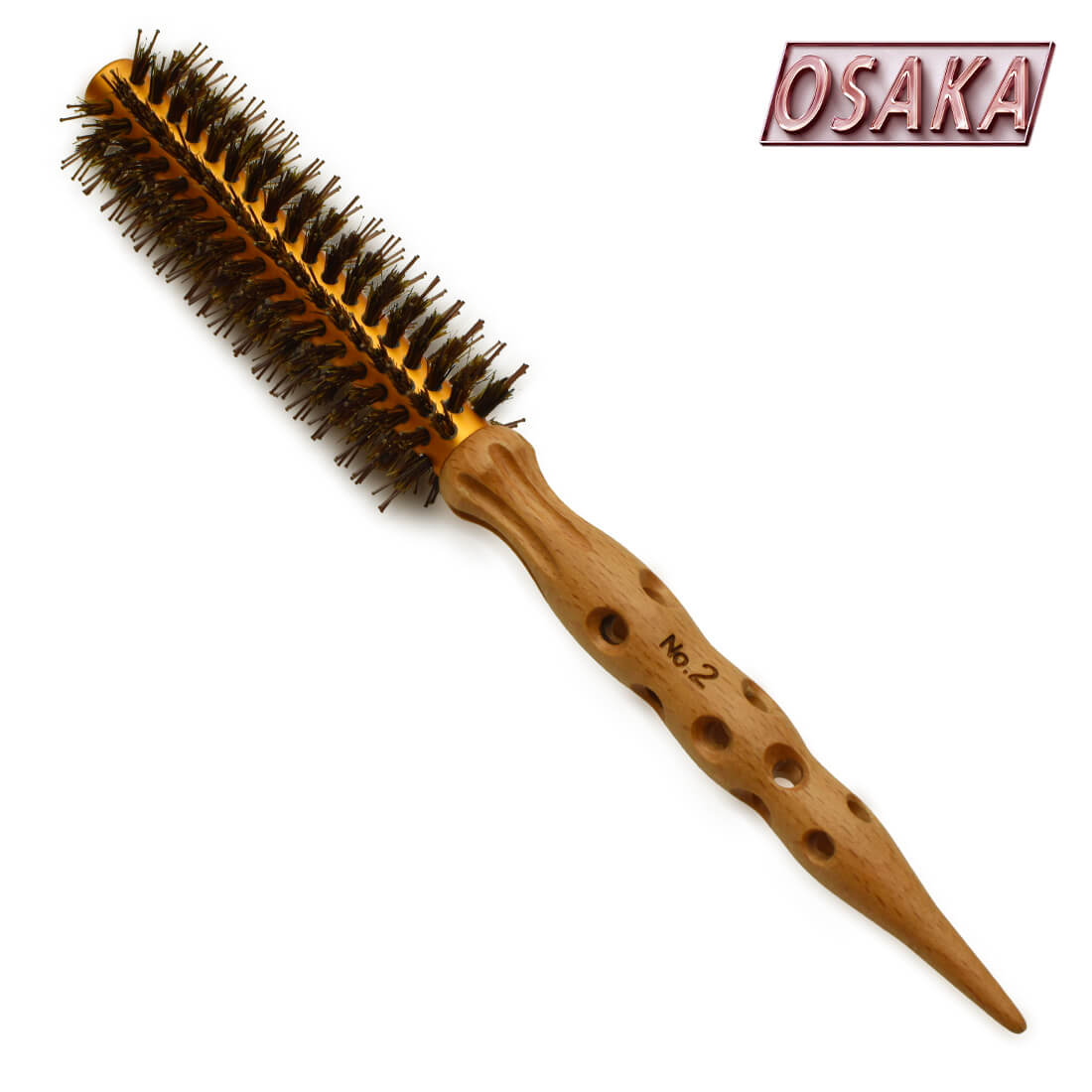 Brosse ronde OSAKA No. 2 – format fin, manche antiglisse, poils naturels foncés