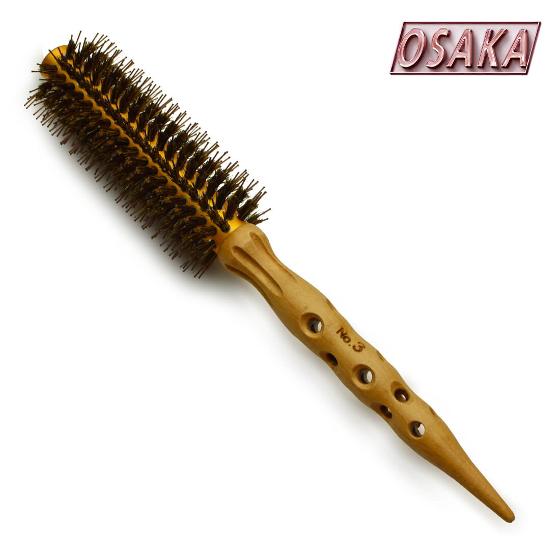 Brosse ronde OSAKA No. 3 – format fin, manche antiglisse, poils naturels foncés