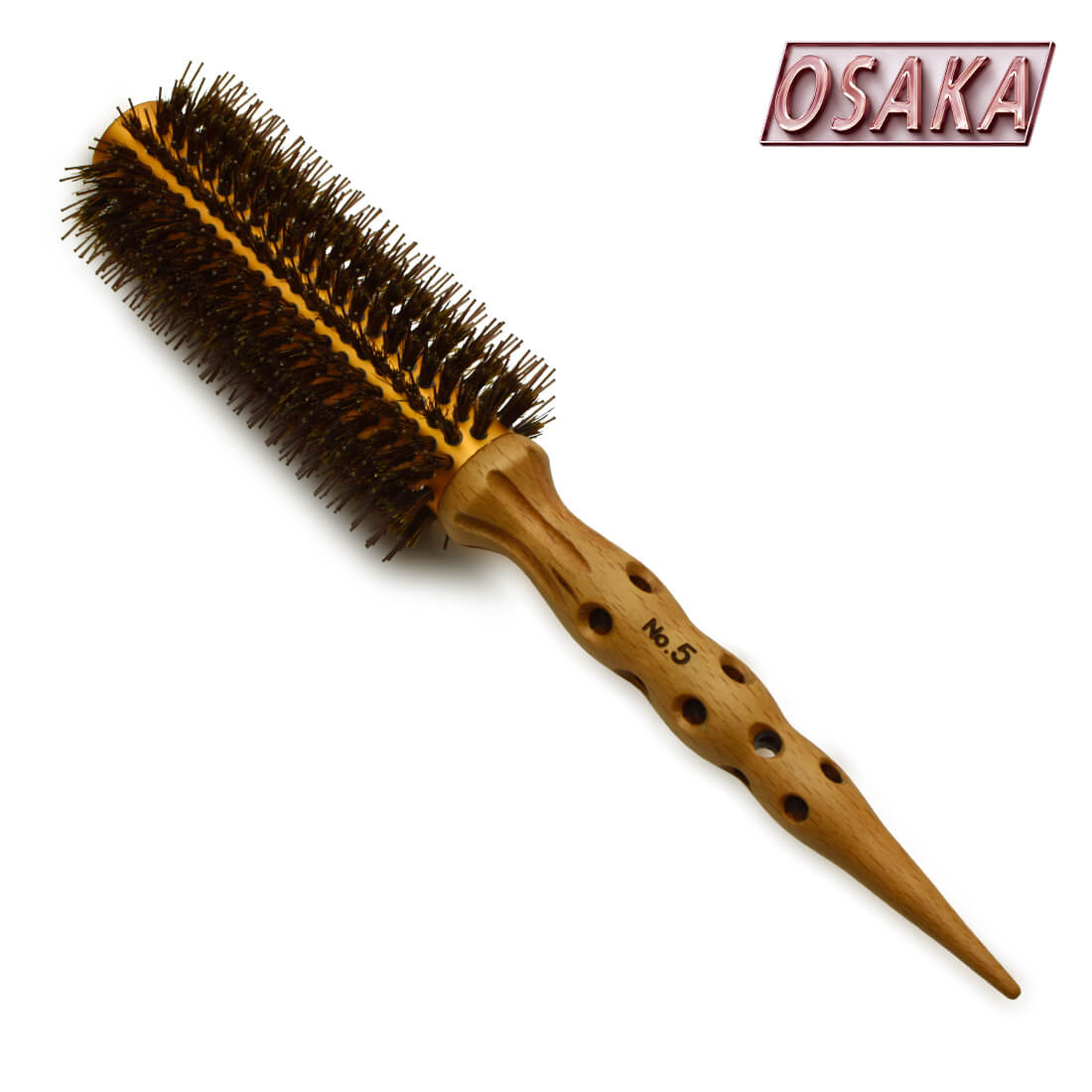 Brosse ronde OSAKA No. 5 – brushing polyvalent, grip antiglisse, poils naturels foncés