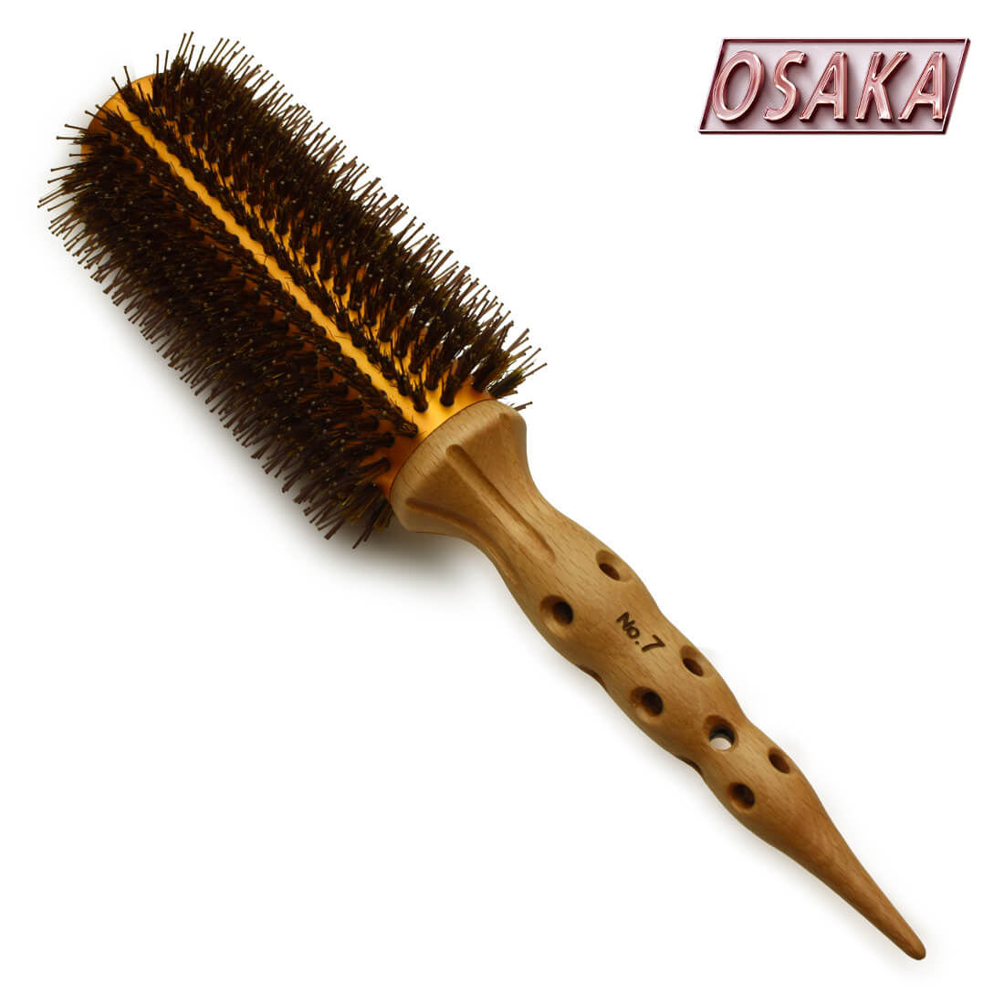 OSAKA Pyrus 7 – brosse brushing bois, grip perforé ergonomique, poils naturels foncés