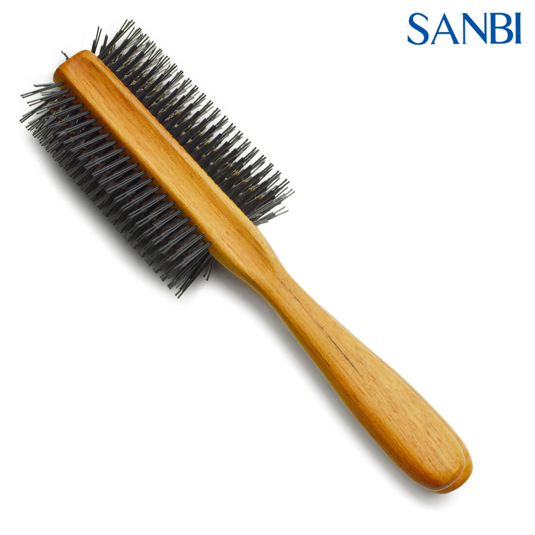 SANBI MX-401 – brosse semi ronde japonaise, picots nylon rigides, poignée en bois naturel