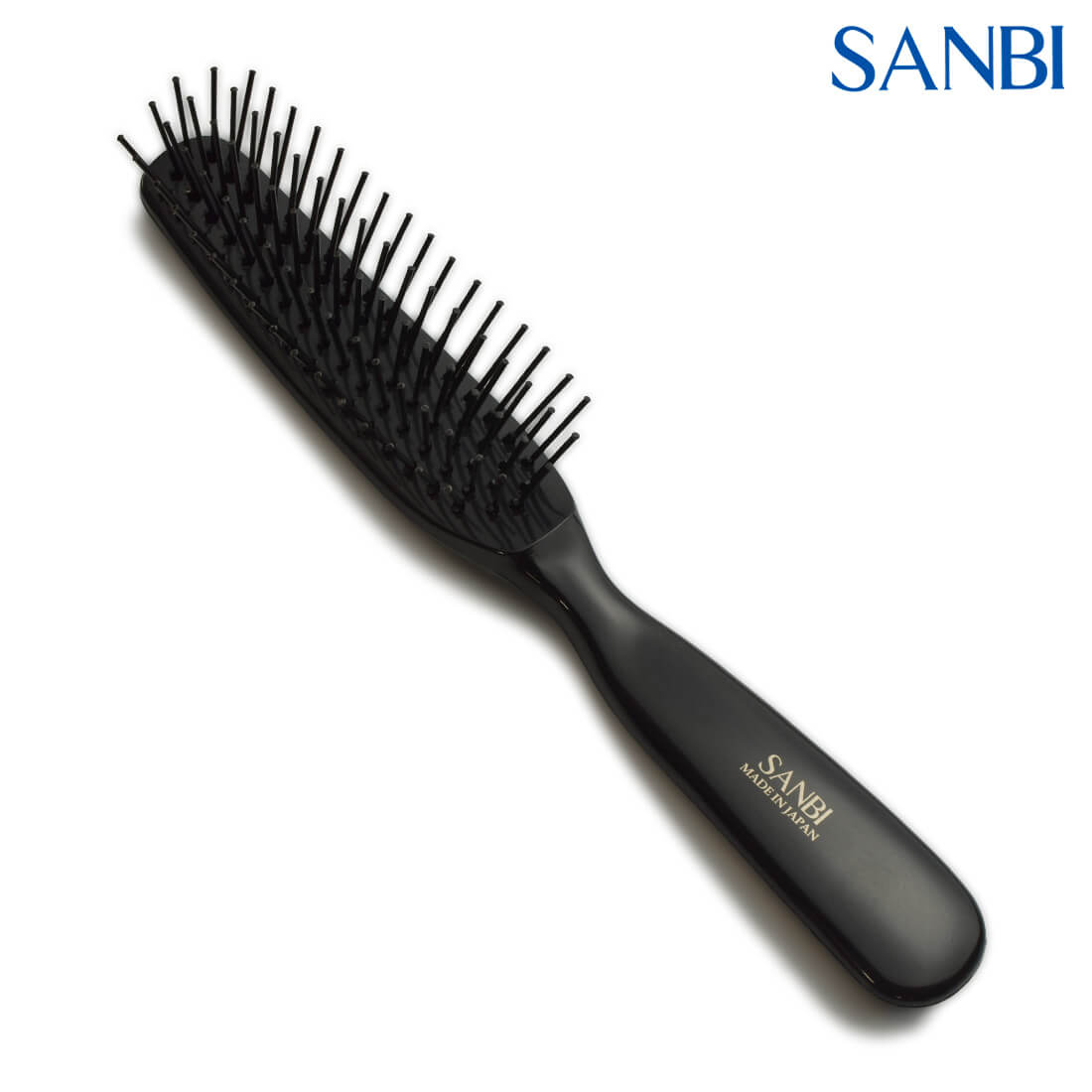Brosse SANBI N-604 – brosse plate noire, picots souples antistatiques, manche ergonomique
