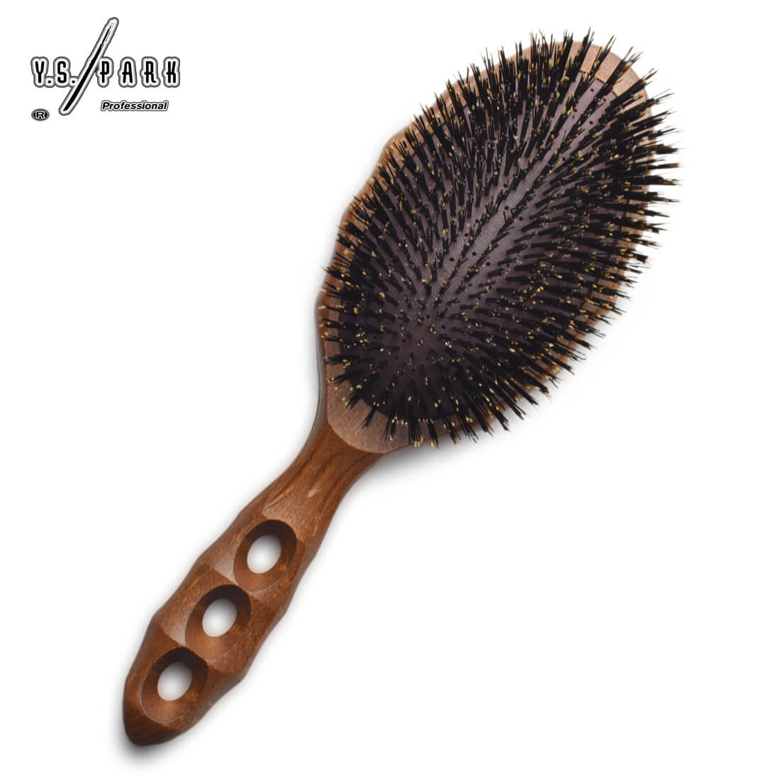 Brosse de coiffure en bois de la série tortoise de yspark 120s1 avec coussin souple et entièrement en poils de sanglier