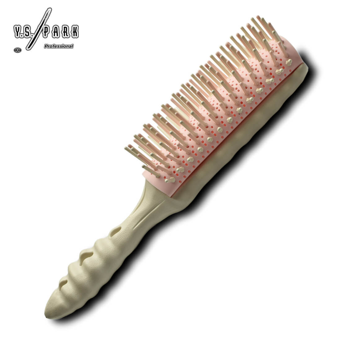 Brosse Y.S. PARK LAP32 blanche – coussin rose, picots souples avec embouts sphériques