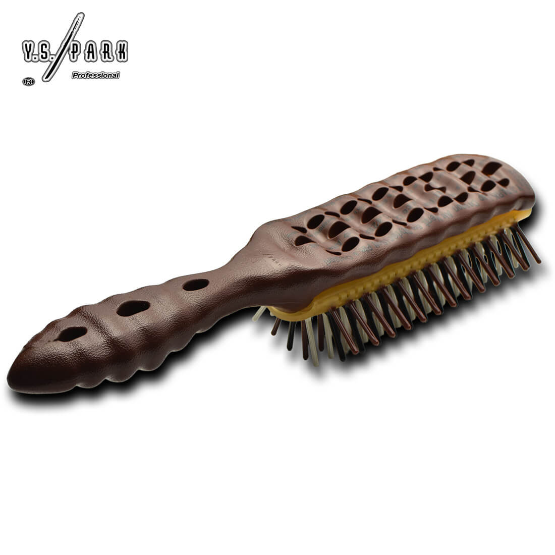 Y.S. PARK LAP32 Choco – brosse plate légère, manche perforé, coiffage doux et précis