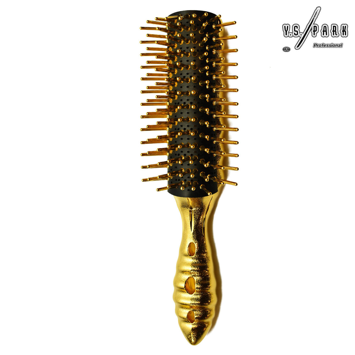 brosse luxury yspark lap 32 en doré brillant gold avec perforation de ventilation sur le manche