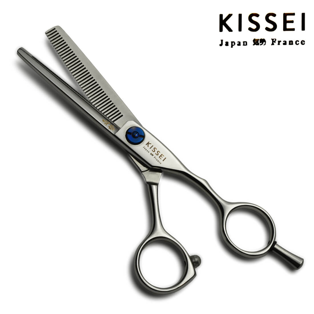 ciseaux japonais sculpteurs effileurs kissei utilisés pour désépaissir les cheveux avec un manche à anneau décalés offset