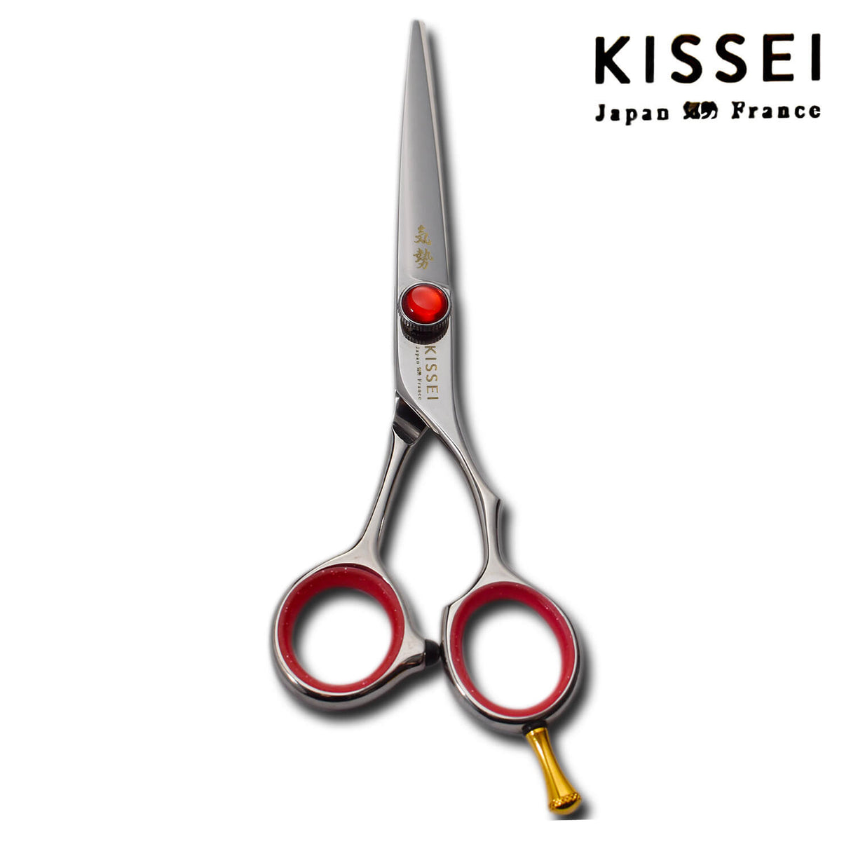 ciseaux japonais KISSEI Core en vis rouge et anneaux rouges pour les professionnels de la coiffure exigeants