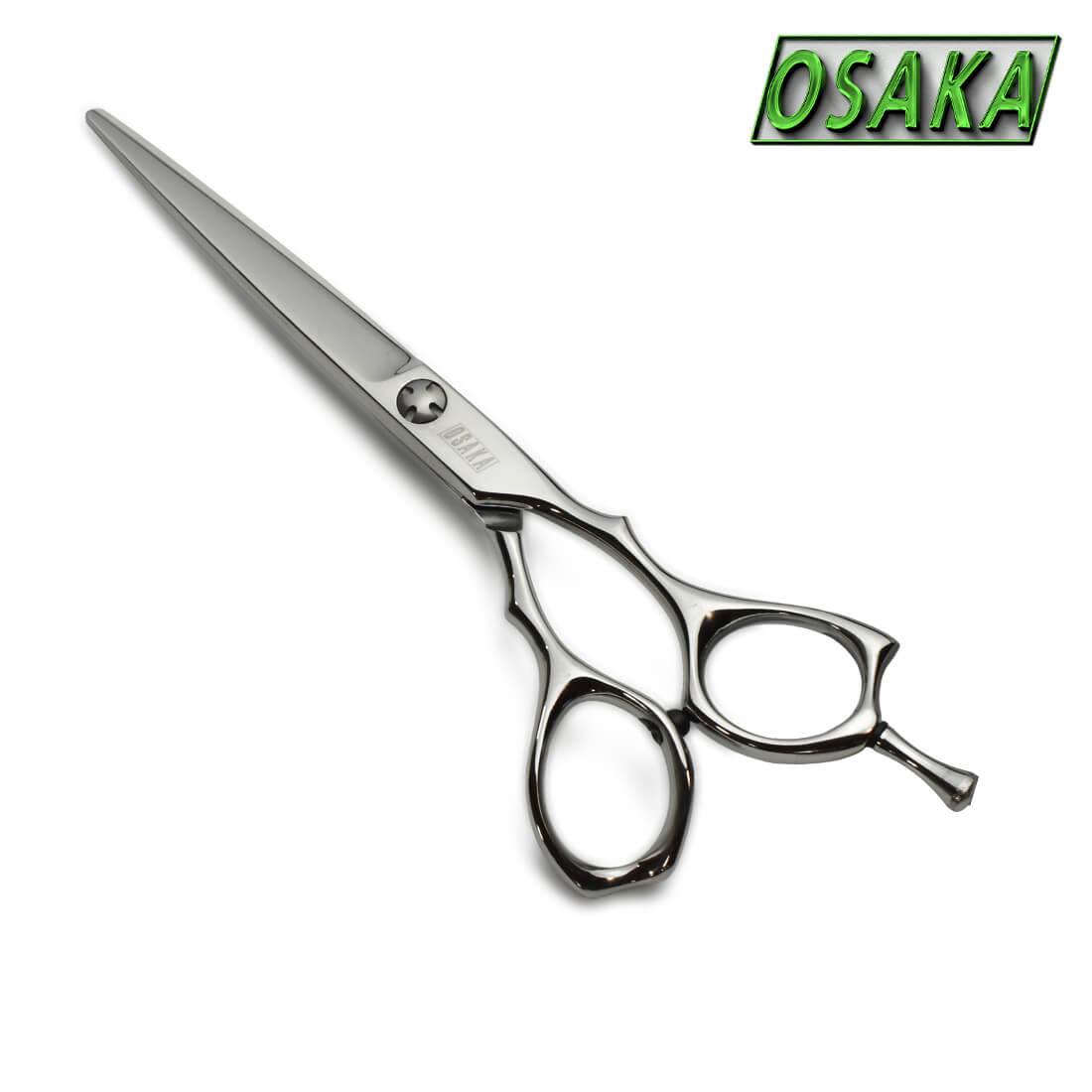 ciseaux de coiffure professionnels osaka avec une lame droite fine et longue de 6.5 pouces et un manche avec des anneaux cambrés et ergonomiques