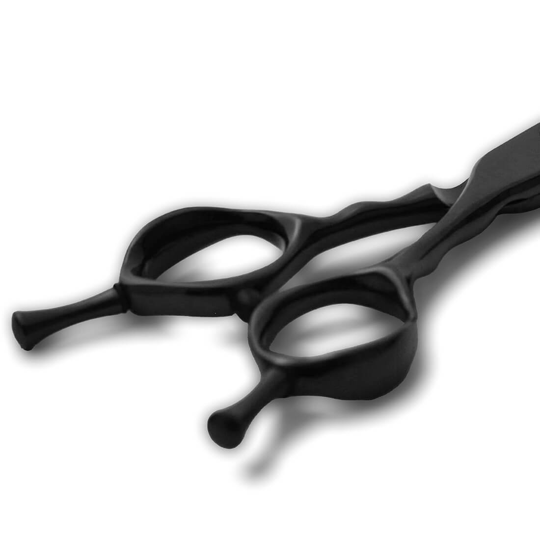 Manche des ciseaux de coiffure blacksmith noir avec un double repose doigts amovible.
