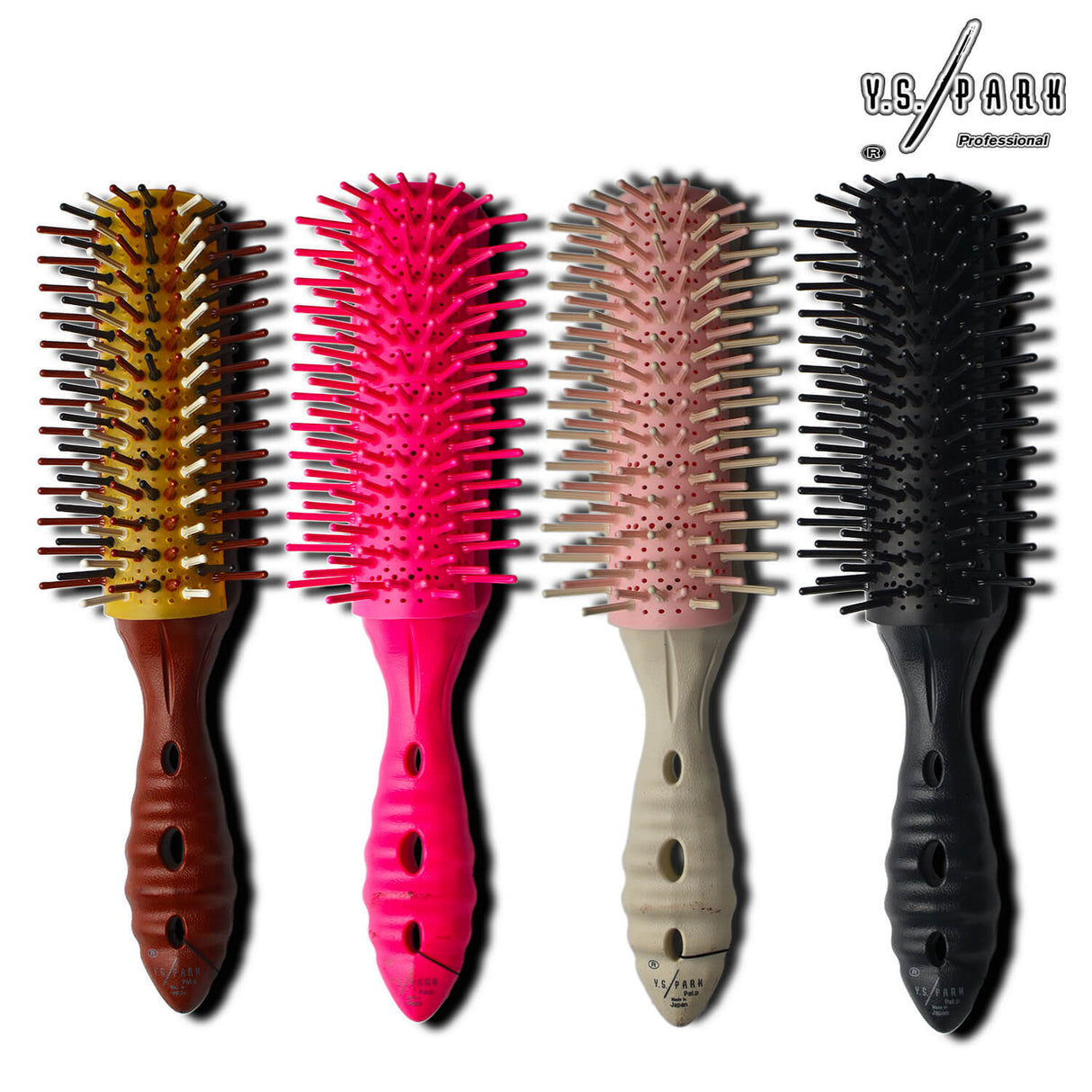 ensemble de brosses plate lap32 de couleur choco, rose, noir et blanche avec poils synthétique en nylon molles.