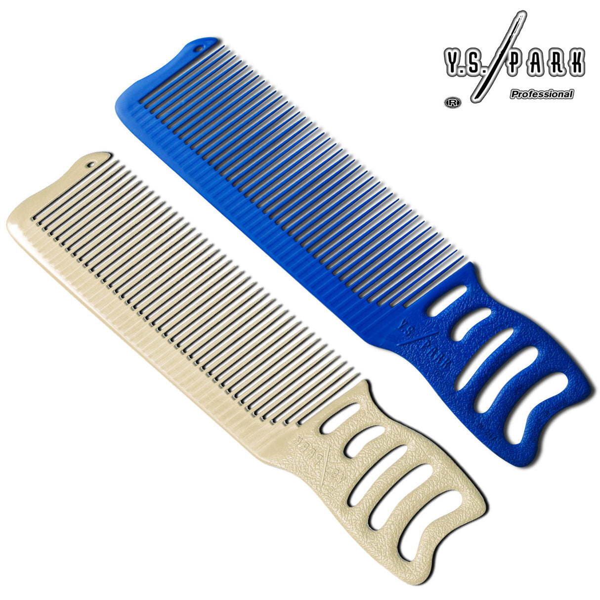 Ensemble de peignes barber yspark 247 à dents inclinés blanc et bleu