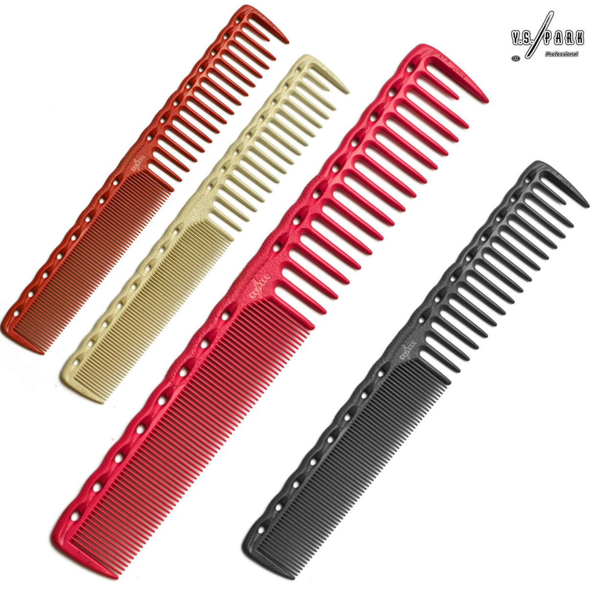 ensemble de peignes de coiffure de coupe professionnelle yspark 332 rose, rouge, blanc et noir.