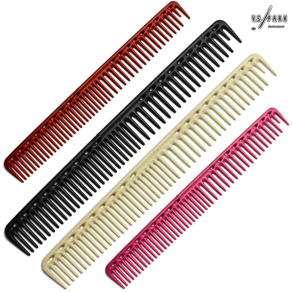 peignes de coupe longs démêloirs en noir, rouge rose et blanc de marque yspark