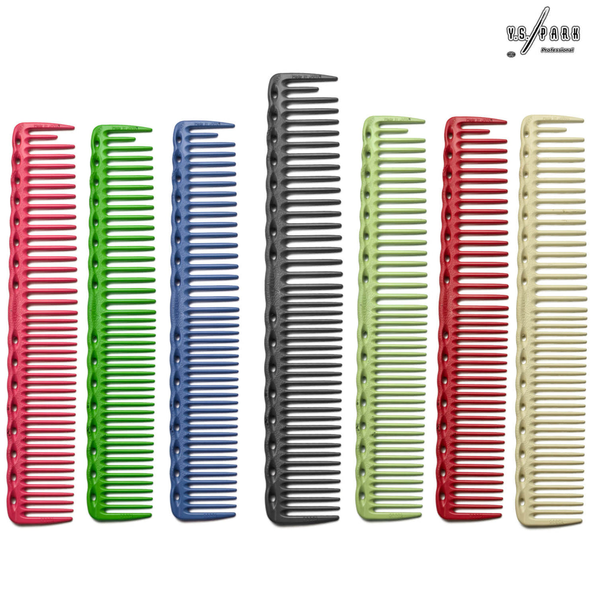 peignes de coupe yspark 338 démêloirs aux couleurs rouge, vert, vert menthe, rose, blanc, noir.