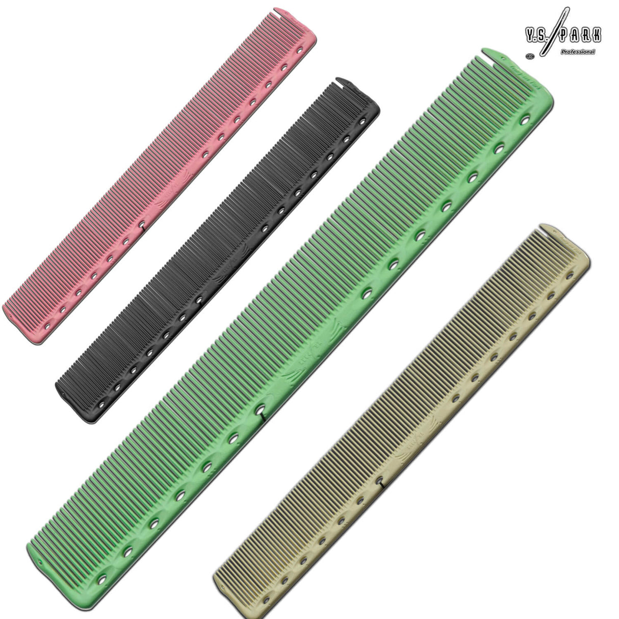 ensemble de peignes de coupe even collection yspark ef339 en vert noir, rose et blanc