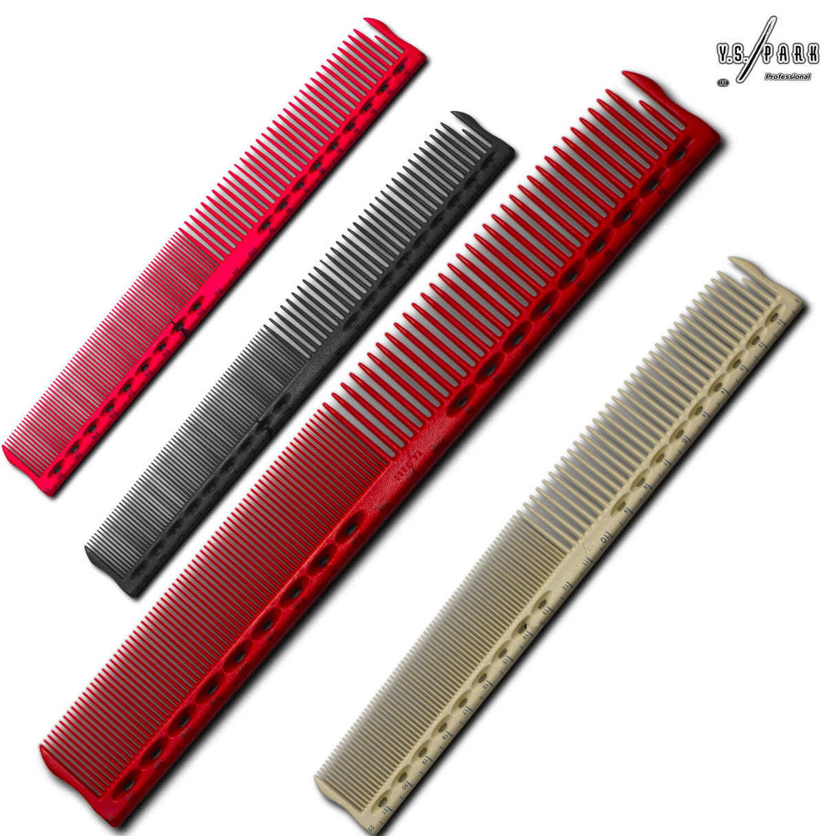 peignes de coupe yspark gradué g45 en rouge, blanc, rose, noir.