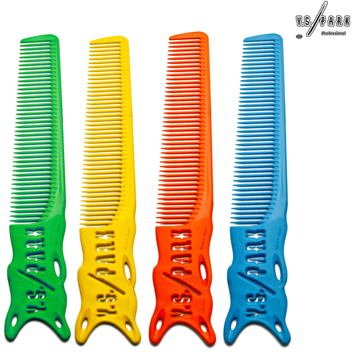 Ensemble de peignes yspark barber h239 en couleur verte, orange, bleu clair, jaune