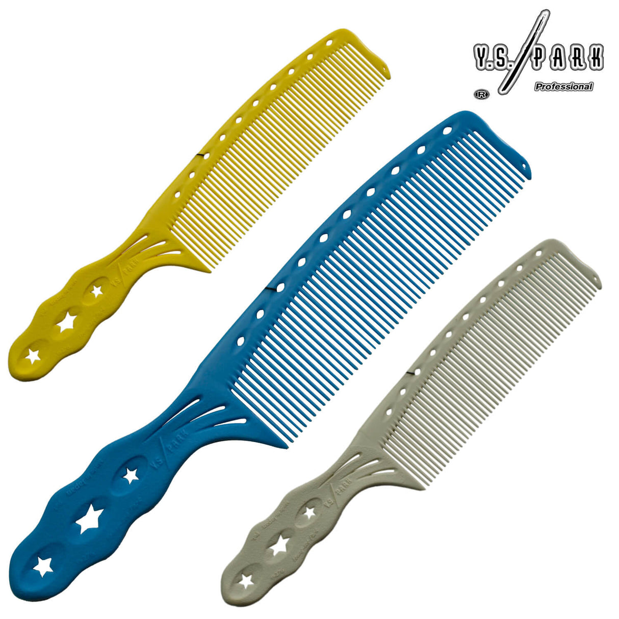Ensemble de peignes de coupe barber yspark h276 en jaune, blanc et bleu