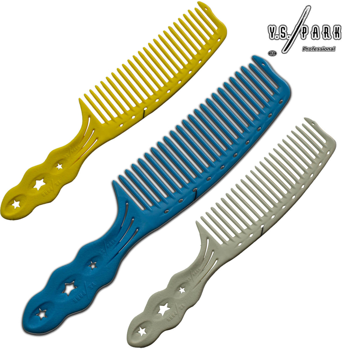 Ensemble de peignes de coupe homme yspark h279 jaune, blanc et bleu.