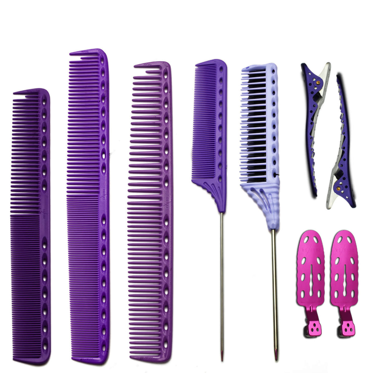 pack de peignes yspark en violet avec vaporisateur spray mini yspark et une paire de sépare mèche également en violet