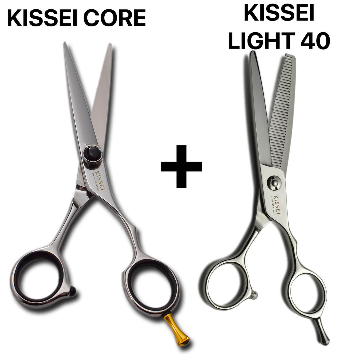 ciseaux kissei japonais core à vis noire avec ciseaux sculpteurs kissei light 40 dents fines