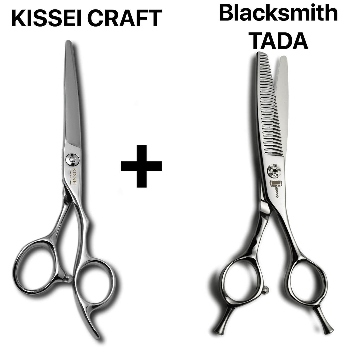 ciseaux kissei craft japonais de coiffure professionnel associés avec une paire de ciseaux à désépaisissir japonais blacksmith tada
