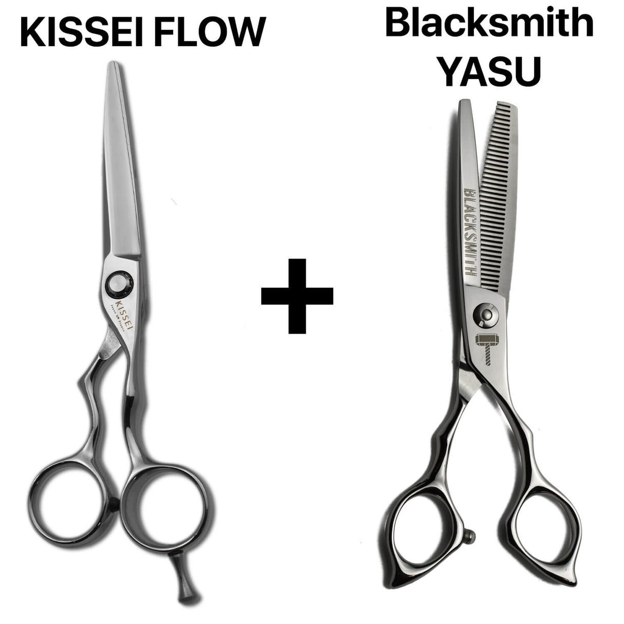 ciseaux kissei craft japonais de coiffure professionnel associés avec une paire de ciseaux sculpteurs blacksmith yasu 40 dents