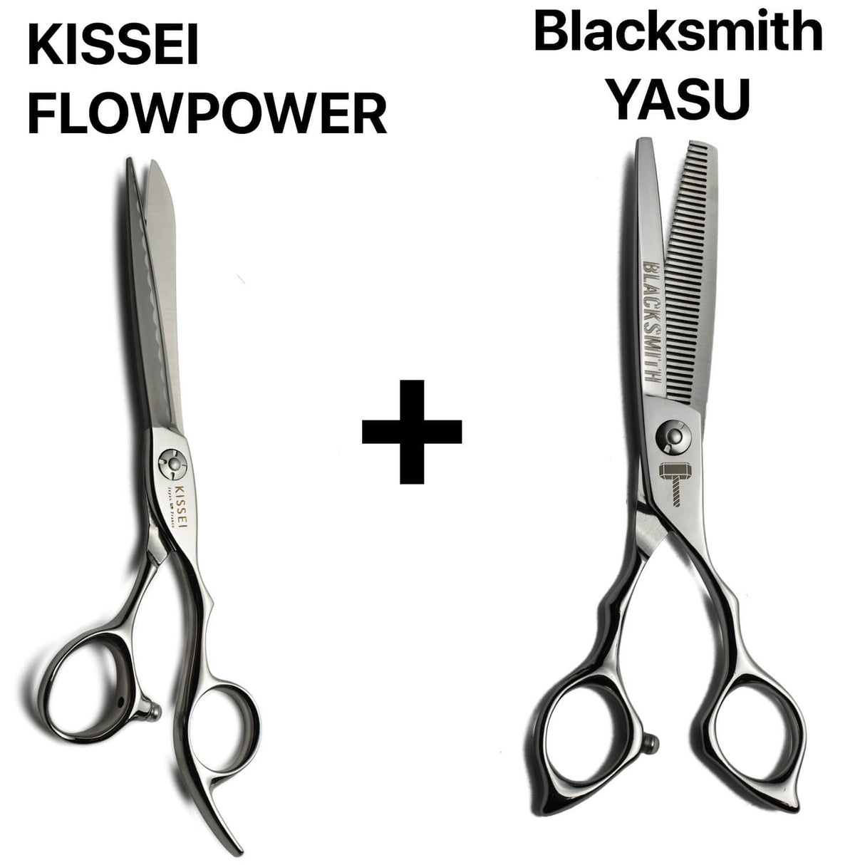 ciseaux kissei flowpower japonais de coiffure professionnel associés avec une paire de ciseaux sculpteurs professionnelle blacksmith yasu