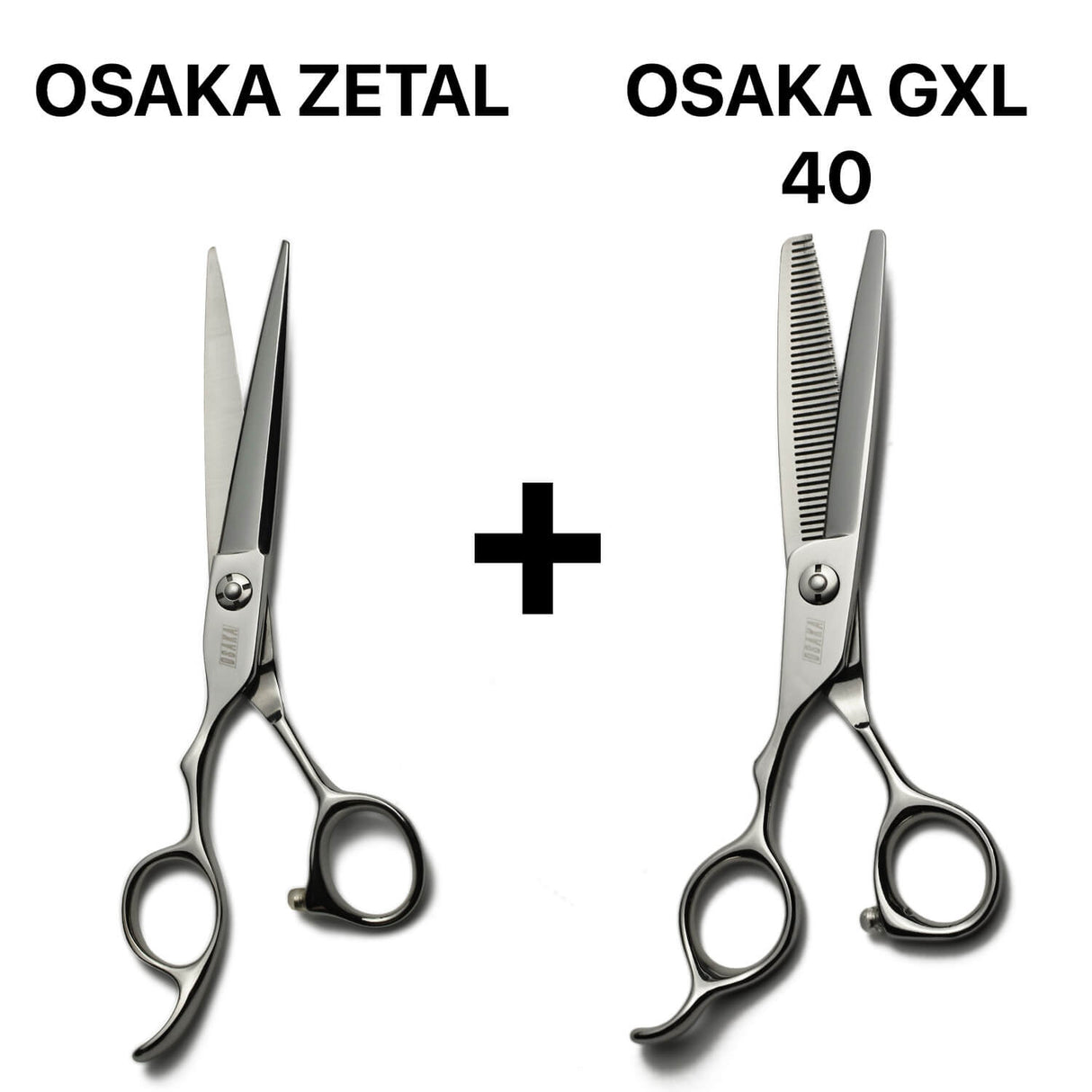 Duo technique ciseaux de coupe gauchers japonais OSAKA Zetal + effileurs gauchers OSAKA GXL 40 sculpteurs, combinant précision, confort et équilibre parfait.