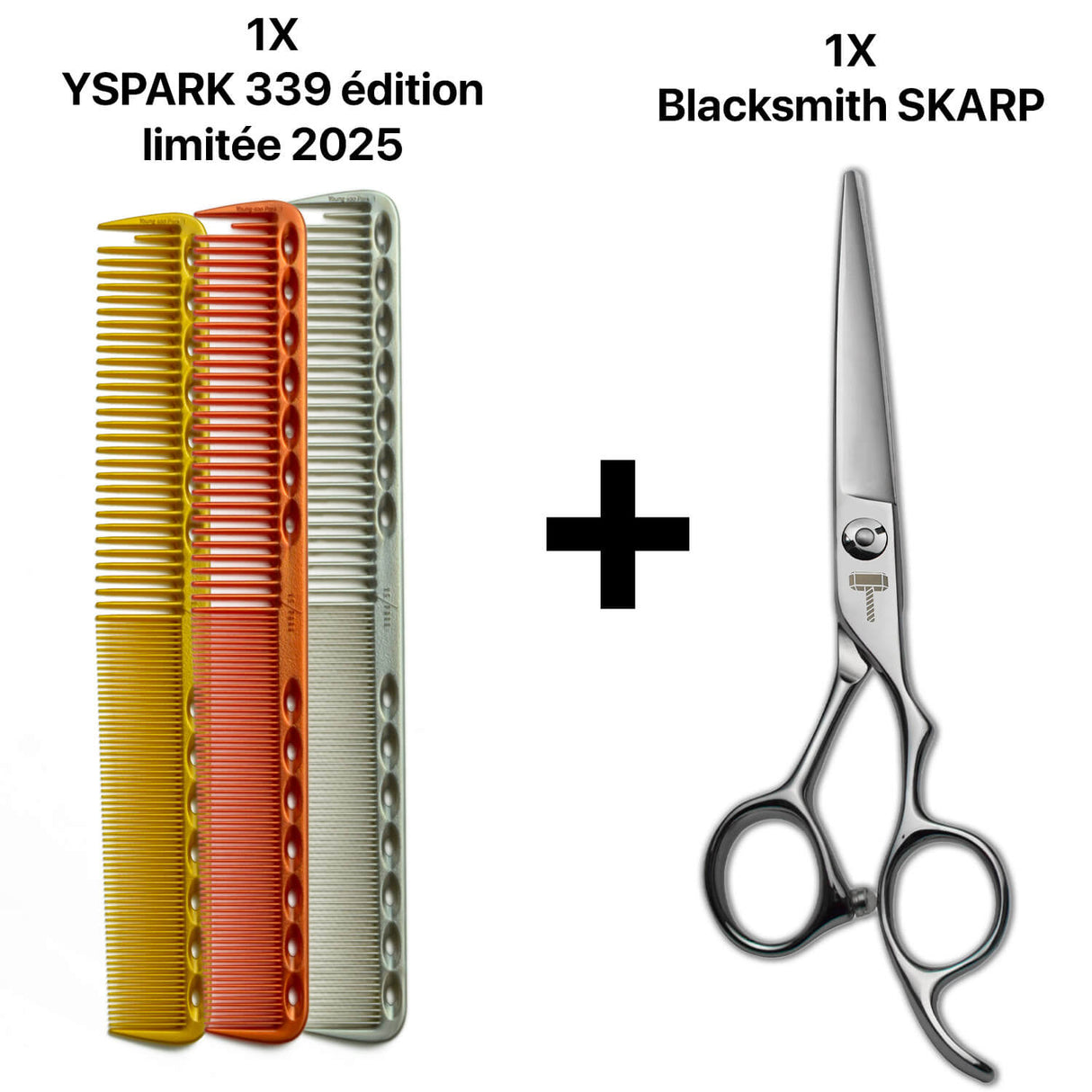 peignes de coupe yspark associé avec une paire de ciseaux de coiffure professionnelles blacksmith