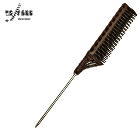 Peigne Y.S.PARK YS-154-90 Choco – peigne tail pour balayage/back-combing, triple rangée de dents, rangée intérieure carbone anti-statique, manche ergonomique antidérapant.