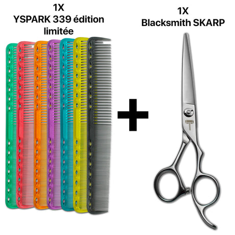 peigne de coupe yspark 339 éditions limitée associé avec une paire de ciseaux blacksmith skarp