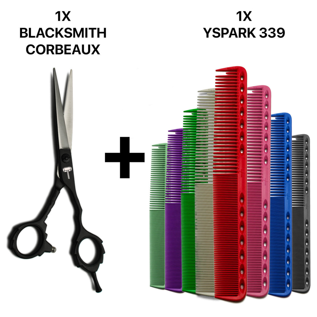 ciseaux de coiffure professionnels blacksmith corbeaux associés avec des peignes yspark de coupe 339