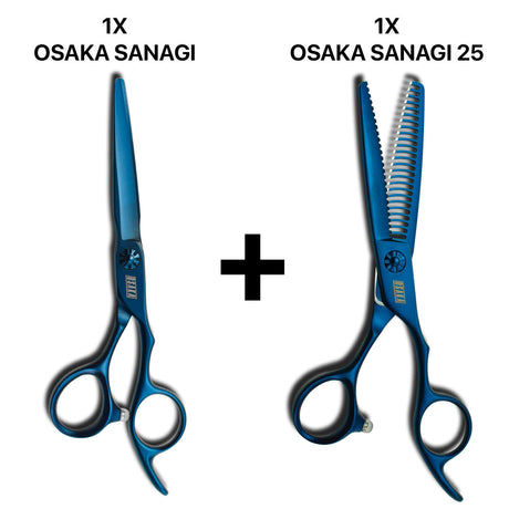 duo de ciseaux de coiffure professionnels bleus sanagi 60, sculpteurs sanagi bleu 25 dents. 