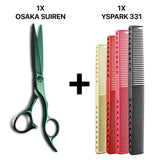 ciseaux osaka suiren vert d'eau, peignes yspark 331 de coupe longs 