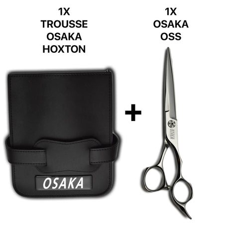 trousse osaka brick noir avec ciseaux de coupe osaka os  japonais à lame large. 
