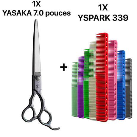 ciseaux de coiffure homme yasaka japonais en 7,0 pouces associé avec un peigne de coupe japonais yspark 339