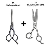 ciseaux japonais yasaka de coiffure professionnel associé aux ciseaux sculpteurs texturants blacksmith stal 40 dents
