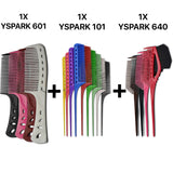 peignes démêloirs yspark 601 associés aux peignes à queue yspark 101 et les peignes pinceaux yspark 640