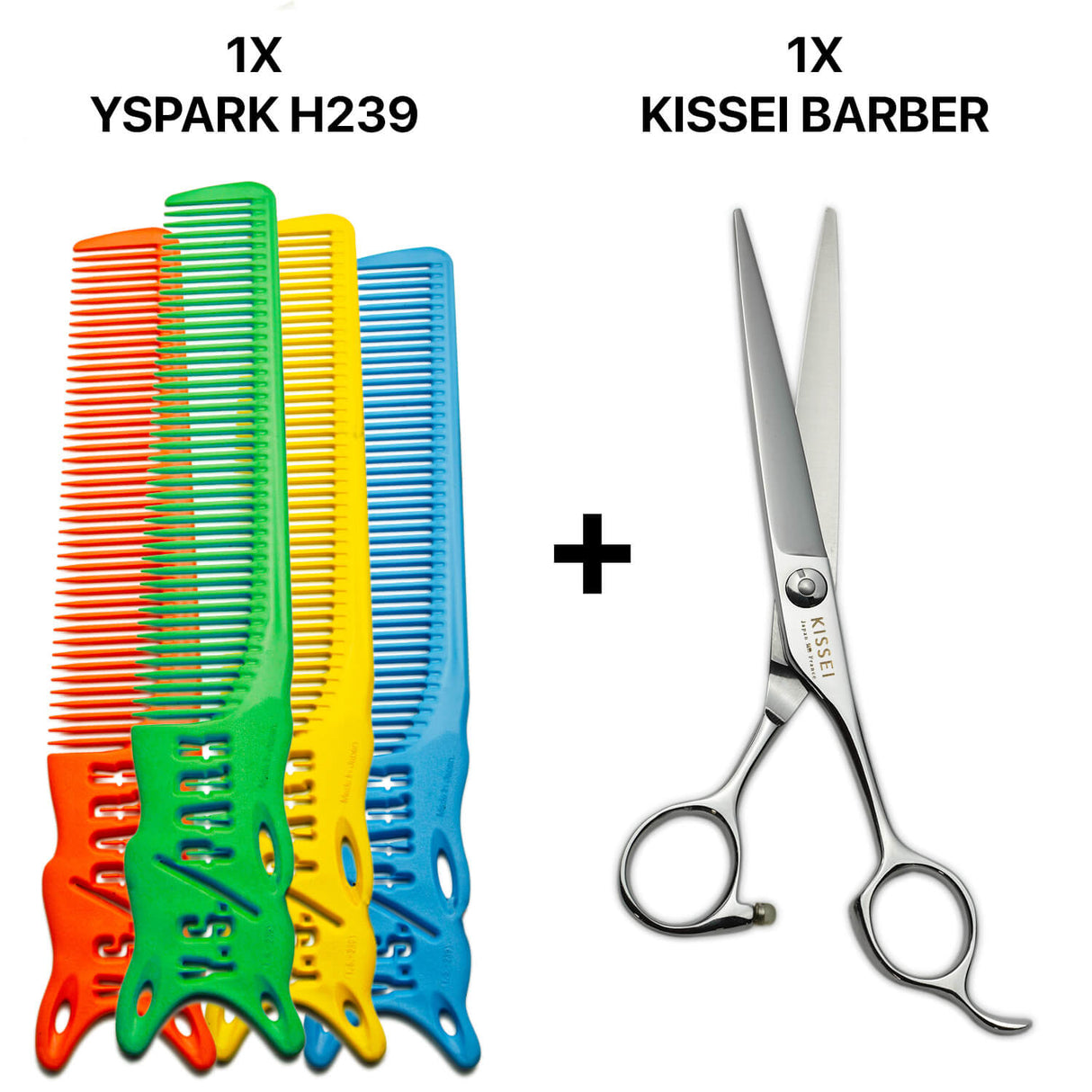 peigne yspark barber H239 associé avec une paire de ciseaux de coiffure KISSEI BARBER