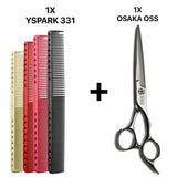 peignes de coupe longs yspark 331 associé avec les ciseaux de coiffure professionnelles osaka oss